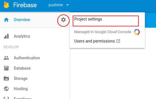 Go to firebase settings page